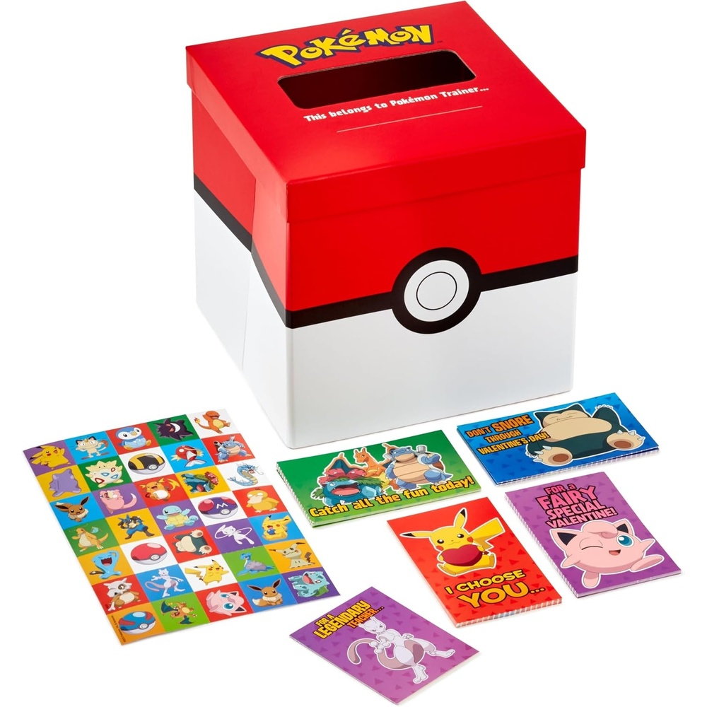 image:imageHallmark Pokmon Valentines Day Cards and Mailbox for Kids School Classroom Exchange 1 Box 32 Valentine Cards 35 Stickers 1 Teacher CardPokemon