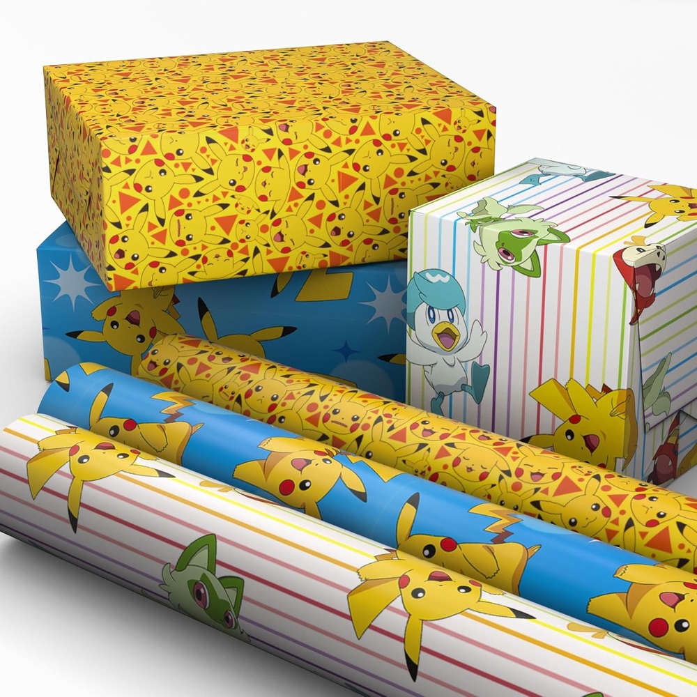 image:imageHallmark Pokmon Wrapping Paper Mini Rolls 3Pack Pikachu Squirtle Charmander Jigglypuff Bulbasaur for Birthdays Graduations Christmas Gamers Kids Any Occasion  45 Sq Ft TotalPokmon 3 Mini Rolls
