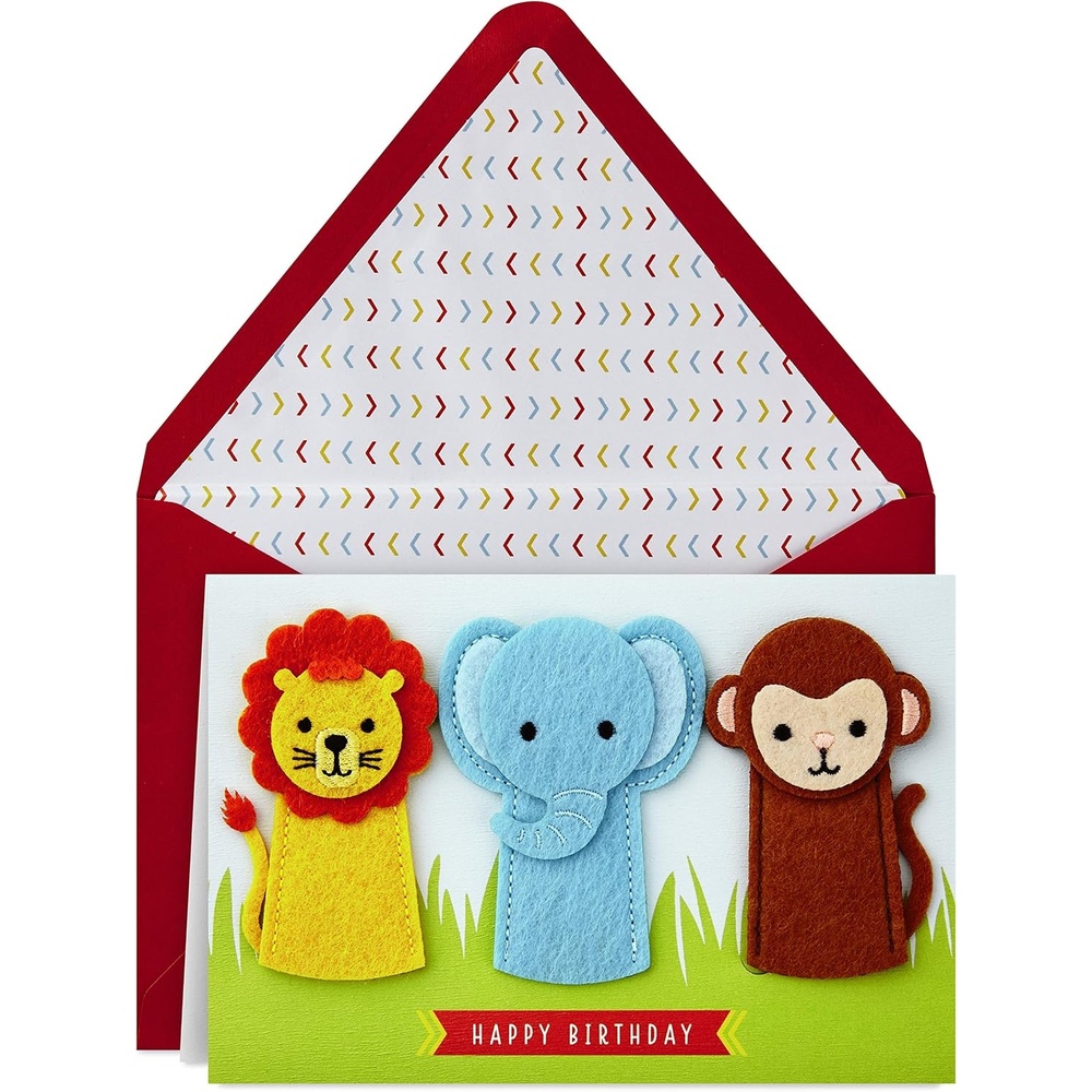 image:imageHallmark Signature Easter Card with Bunny Ears Headband Somebunny Loves You for Kids Grandchildren NieceJungle Animal Finger Puppets