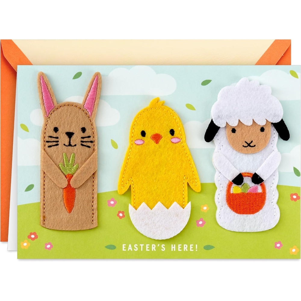image:imageHallmark Signature Easter Card with Felt Finger Puppets Bunny Chick Lamb for Kids Grandchildren Easter BasketsEaster Finger Puppets