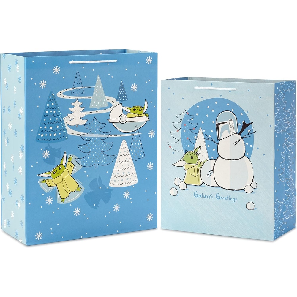 image:imageHallmark Star Wars The Mandalorian Valentines Day Gift Bag Set 2 Bags 1 Large 13 1 Extra Large 15 Grogu Baby Yoda for Kids Husbands Fans May the 4thChristmas Gift Bags 2count