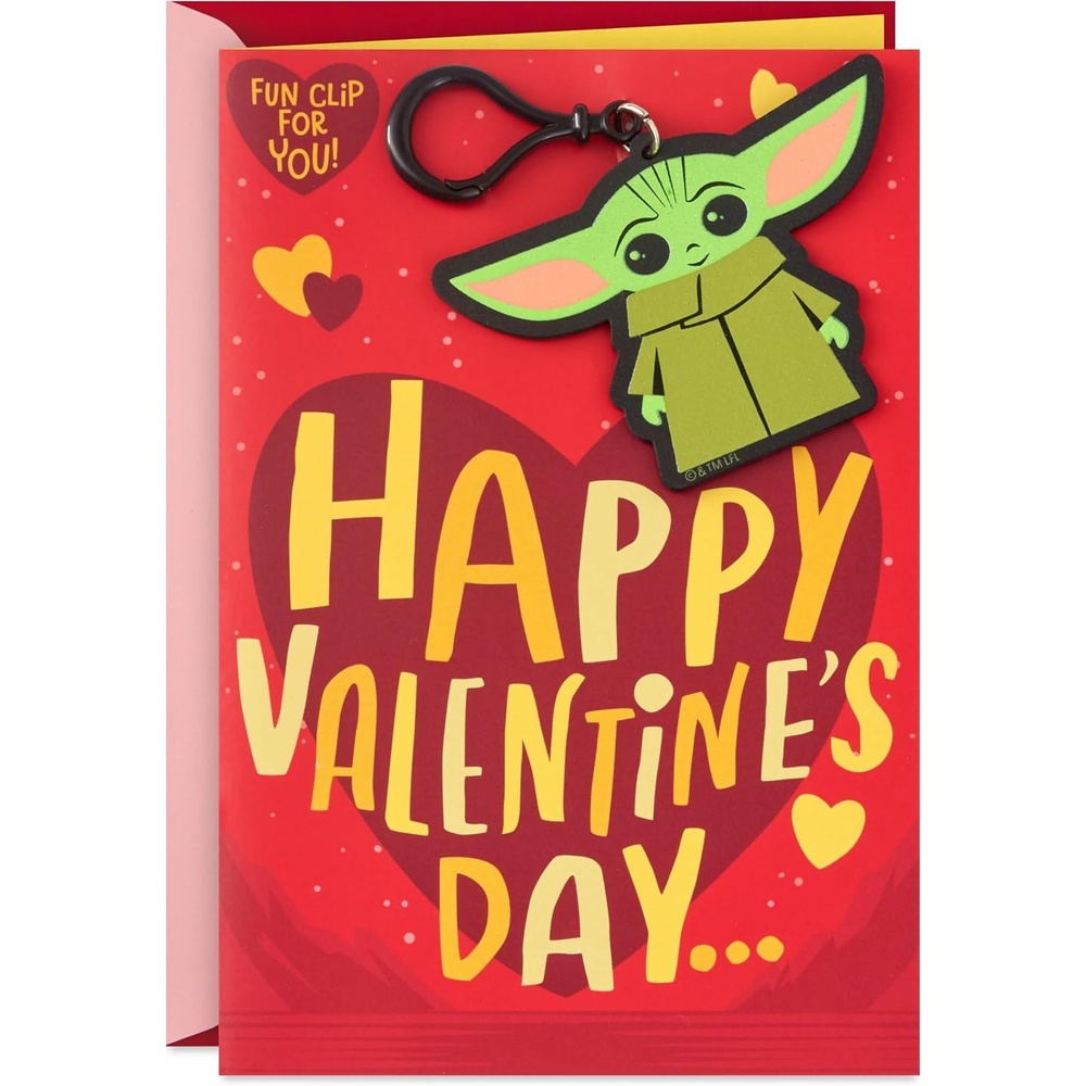 image:imageHallmark Star Wars Valentines Day Card for Kid with Removable Backpack Clip Baby Yoda May the 4thDay Card