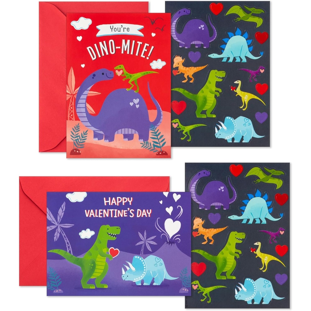 image:imageHallmark Valentines Day Cards and Stickers for Kids School Dinosaur 24 Classroom Valentines with EnvelopesDinosaur Valentines with Stickers