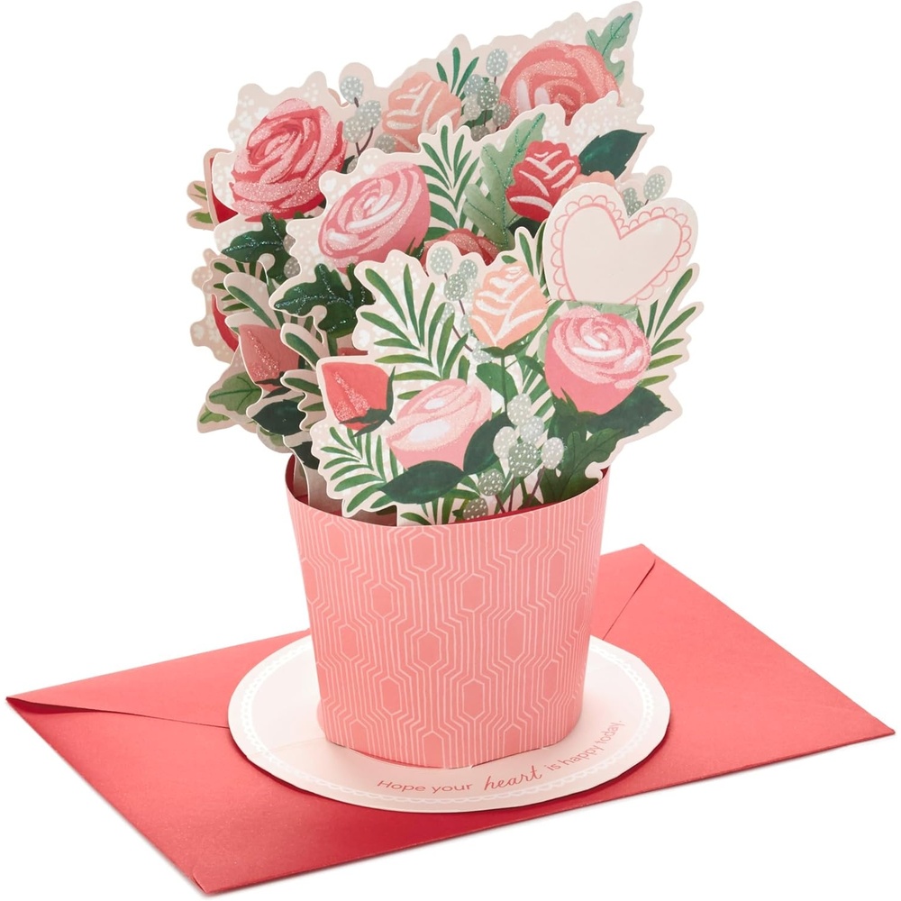 image:imageHallmark Valentines Day Pop Up Card Bouquet of Pink Flowers Happy Heart Paper Wonder 3D CardHappy Heart  Pop Up Bouquet