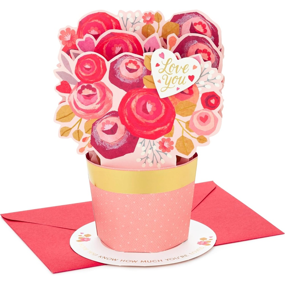 image:imageHallmark Valentines Day Pop Up Card Bouquet of Pink Flowers Love You Paper Wonder 3D CardLove You Bouquet