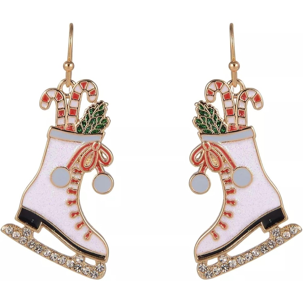image:imageHallmark White Enamel Ice Skate Earrings with Candy Cane Accents