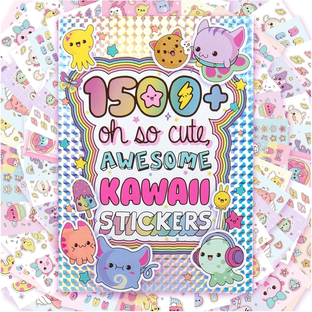 image:imageHorizon Group USA Sticker Book with Large and Small Sizes Kids Stationary for Water Bottle Notebooks and Party Favors Rainbow BriteJust My Style Kawaii