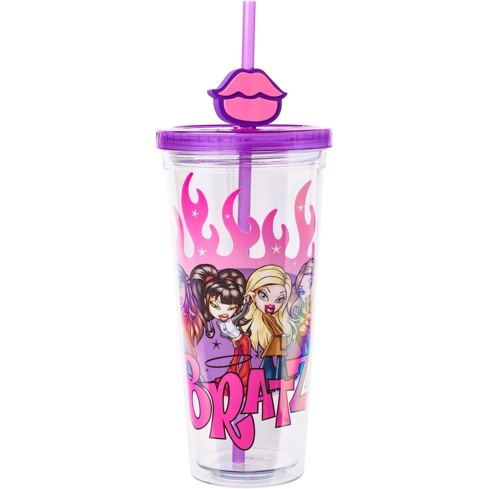 image:imageSilver Buffalo Rainbow Brite Plastic Cold Cup with Lid and Straw Topper 24 OuncesBratz Flames and Full Lips