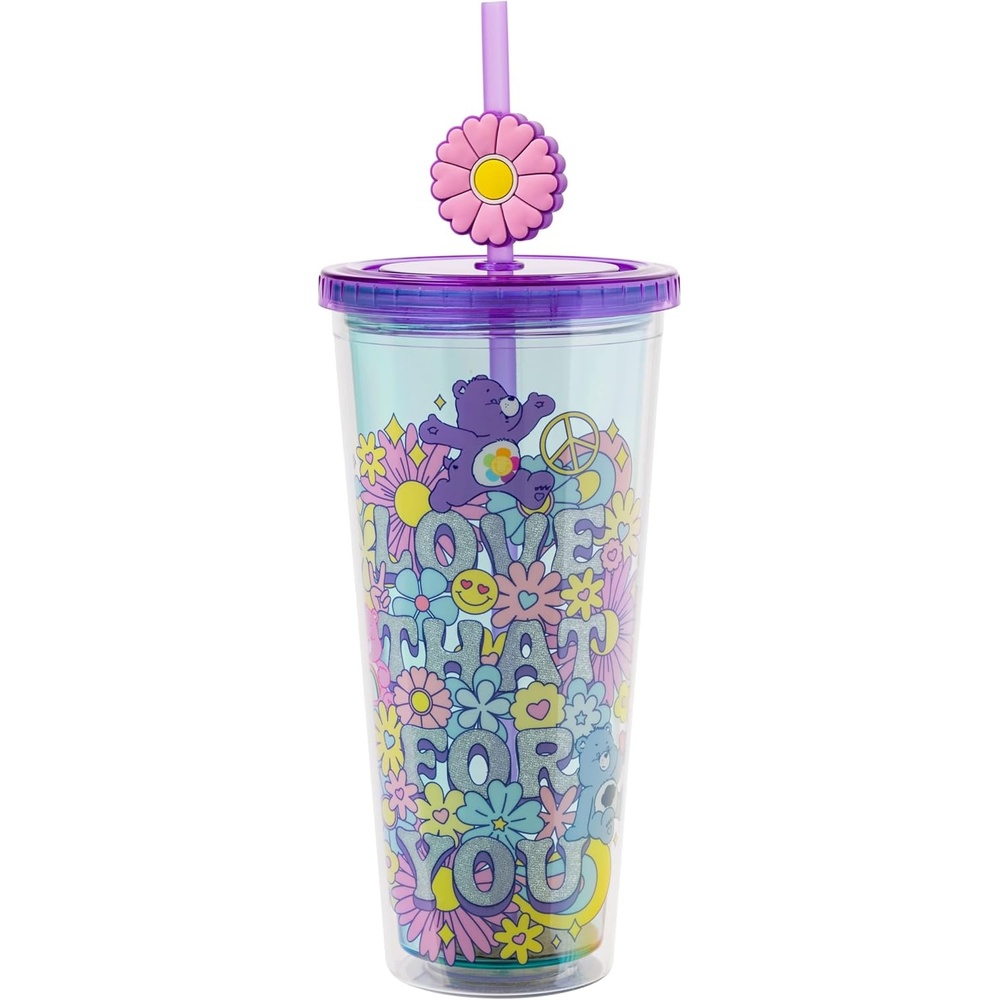image:imageSilver Buffalo Rainbow Brite Plastic Cold Cup with Lid and Straw Topper 24 OuncesCare Bears Love That For You