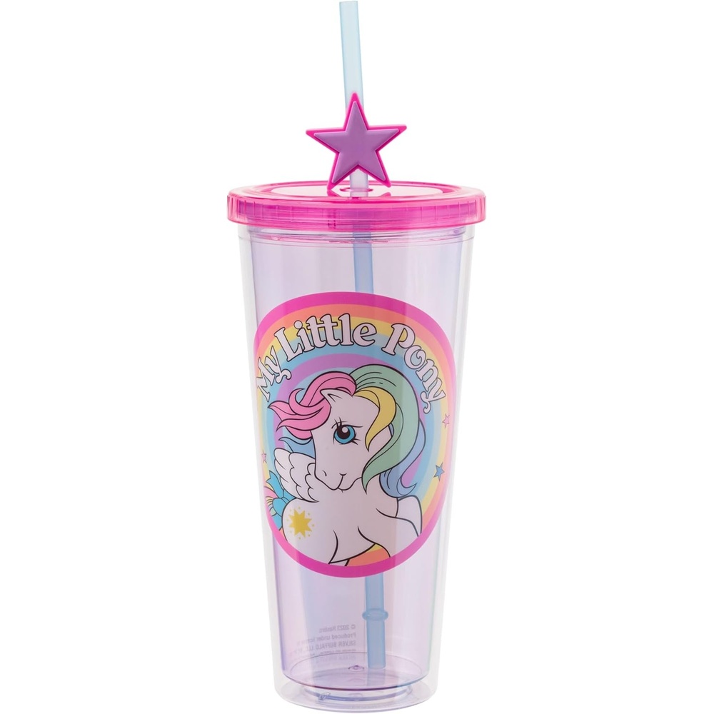 image:imageSilver Buffalo Rainbow Brite Plastic Cold Cup with Lid and Straw Topper 24 OuncesMy Little Pony Starshine