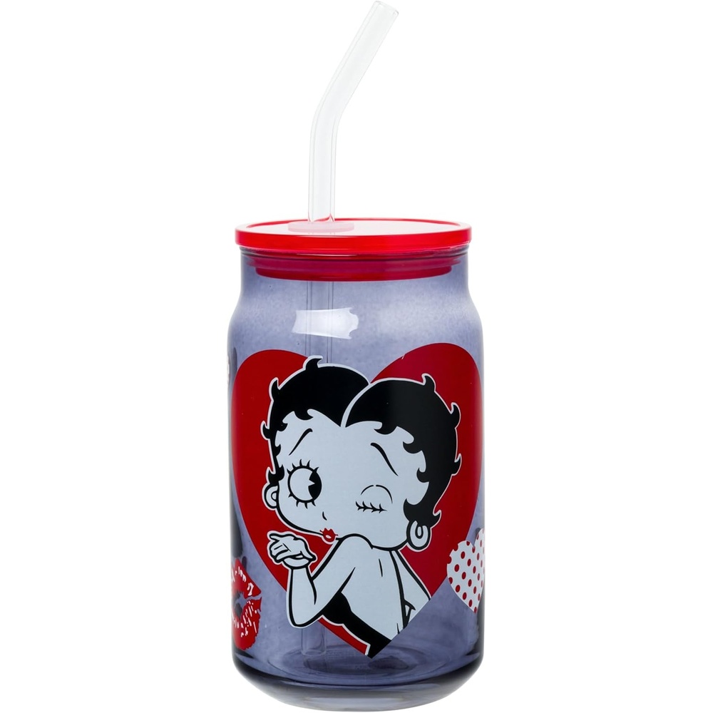 image:imageSilver Buffalo Rainbow Brite Stars Sparkle Featuring Twink Glass Jar Tumbler with Bamboo Lid and Glass Straw 16 OuncesBetty Boop