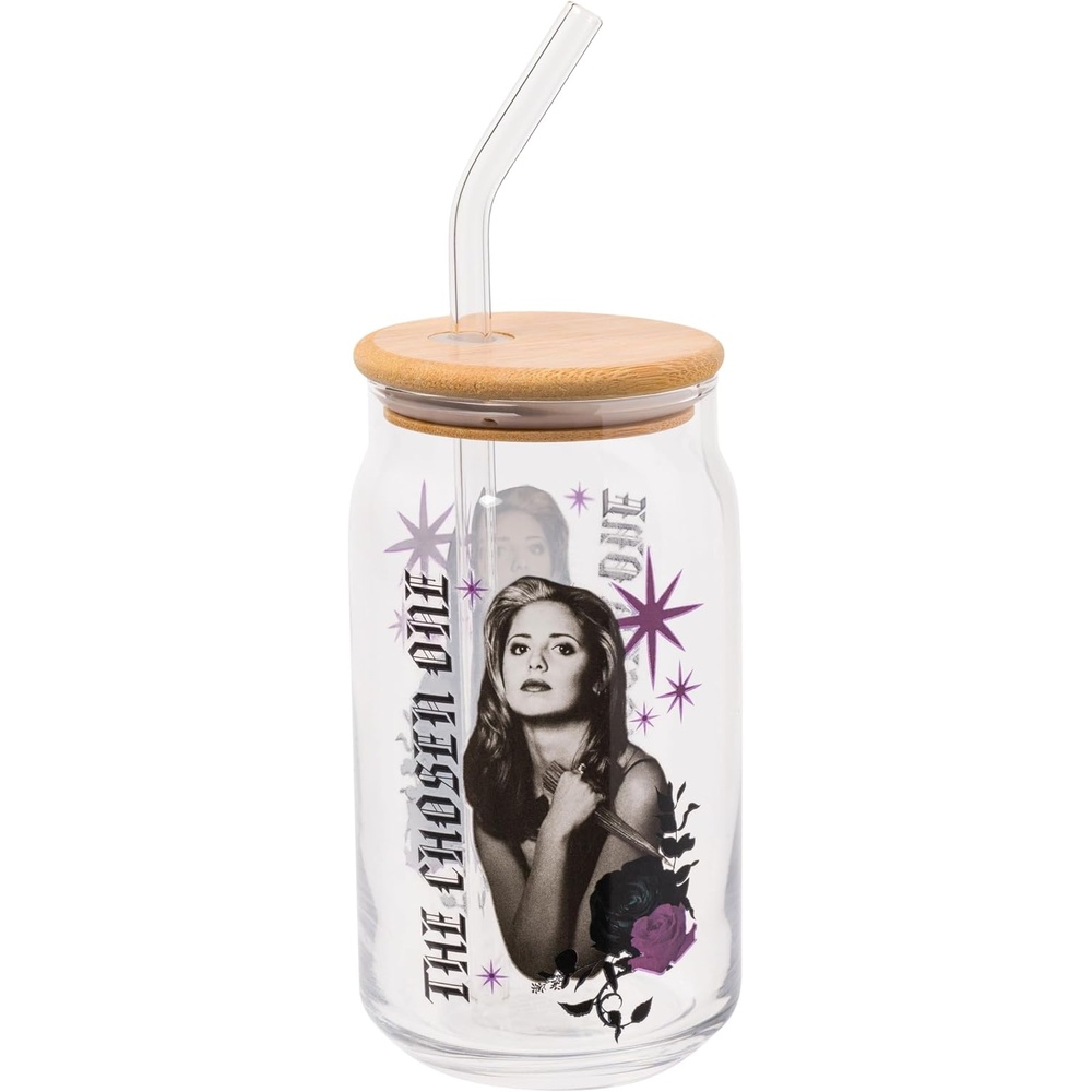 image:imageSilver Buffalo Rainbow Brite Stars Sparkle Featuring Twink Glass Jar Tumbler with Bamboo Lid and Glass Straw 16 OuncesBuffy The Chosen One