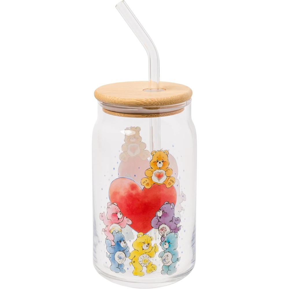 image:imageSilver Buffalo Rainbow Brite Stars Sparkle Featuring Twink Glass Jar Tumbler with Bamboo Lid and Glass Straw 16 OuncesCare Bears Watercolor