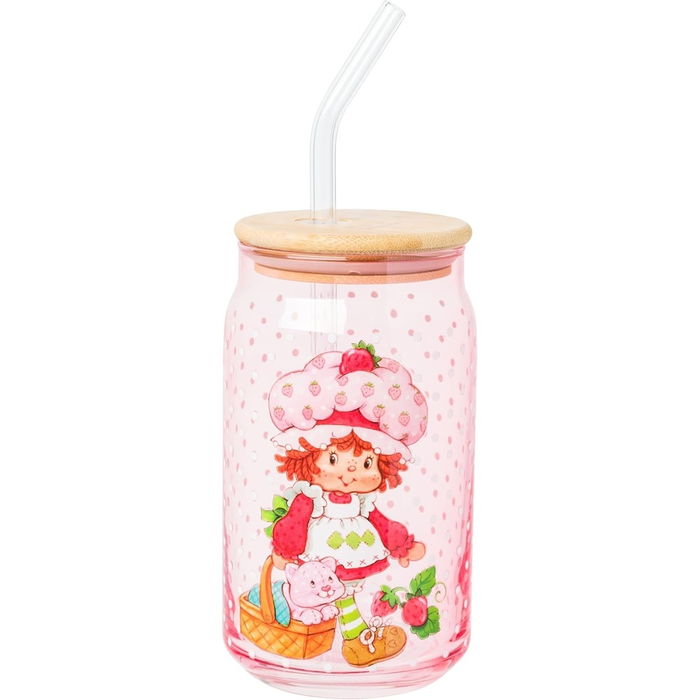 image:imageSilver Buffalo Rainbow Brite Stars Sparkle Featuring Twink Glass Jar Tumbler with Bamboo Lid and Glass Straw 16 OuncesStrawberry Shortcake White Polka Dot