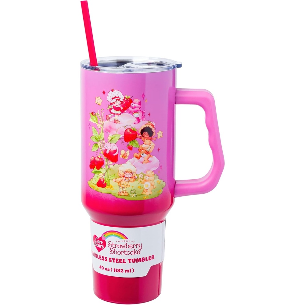 image:imageSilver Buffalo Rainbow Brite and Twink Sparkle Double Walled Stainless Steel Tumbler with Handle and Straw Fits in Standard Cup Holder 40 OuncesCare Bears x Strawberry Shortcake