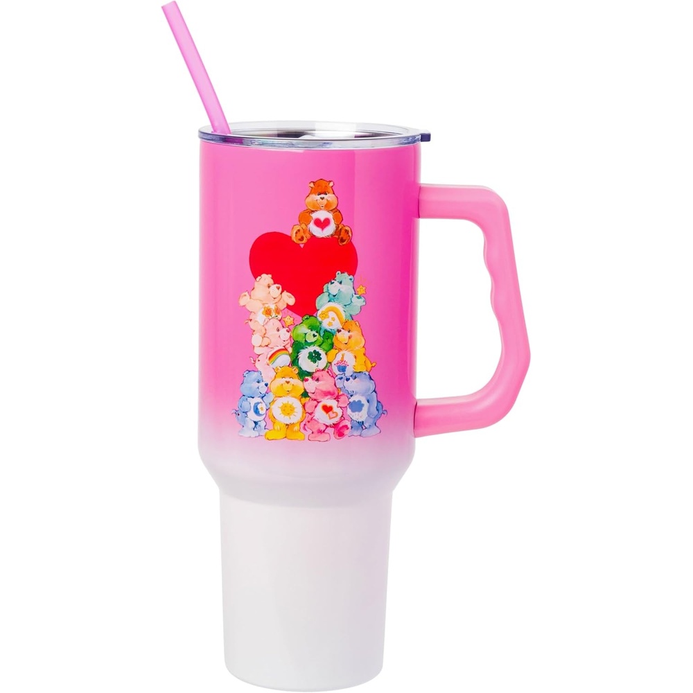 image:imageSilver Buffalo Rainbow Brite and Twink Sparkle Double Walled Stainless Steel Tumbler with Handle and Straw Fits in Standard Cup Holder 40 OuncesCare Bears Watercolor