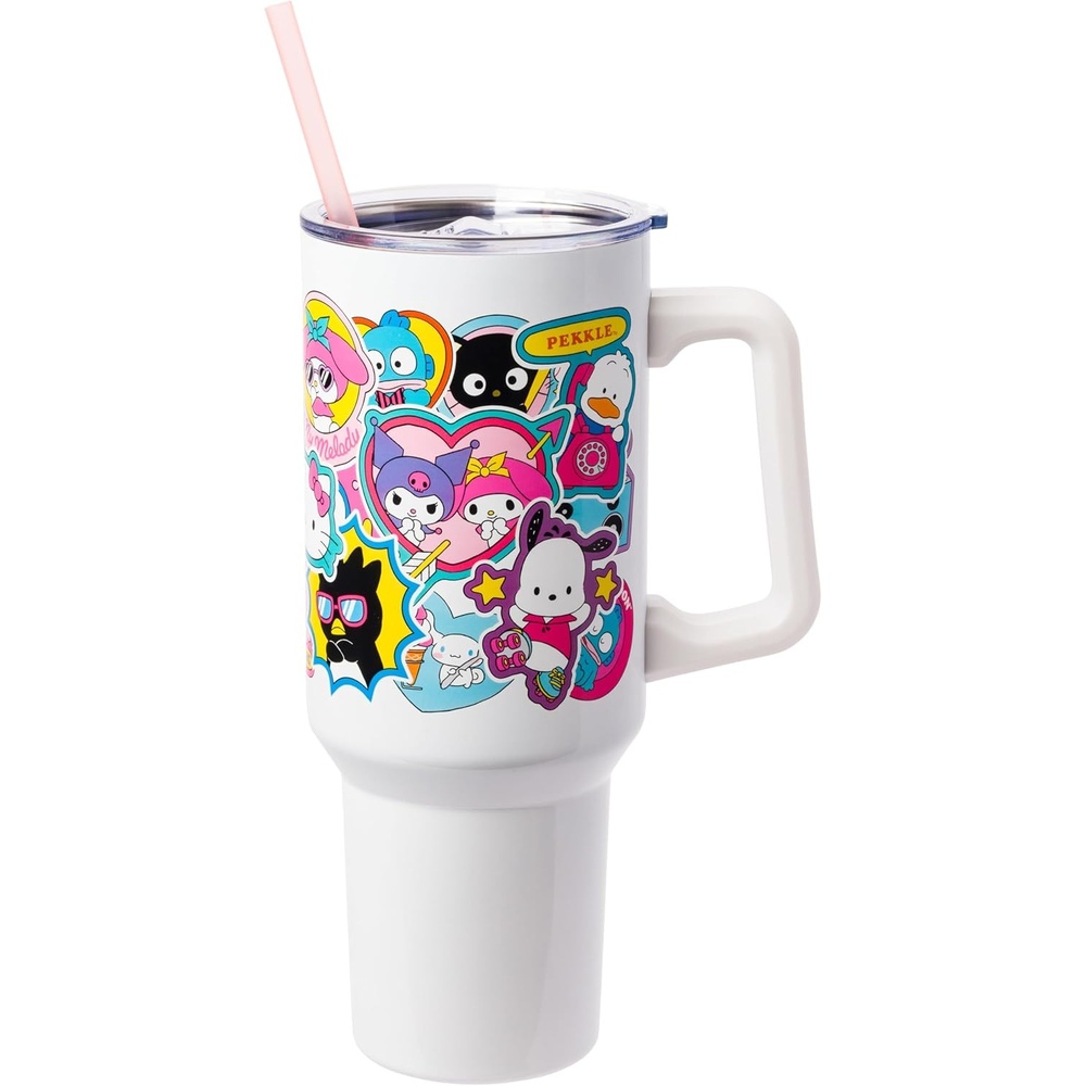 image:imageSilver Buffalo Rainbow Brite and Twink Sparkle Double Walled Stainless Steel Tumbler with Handle and Straw Fits in Standard Cup Holder 40 OuncesHello Kitty and Friends Stickers Decal Design