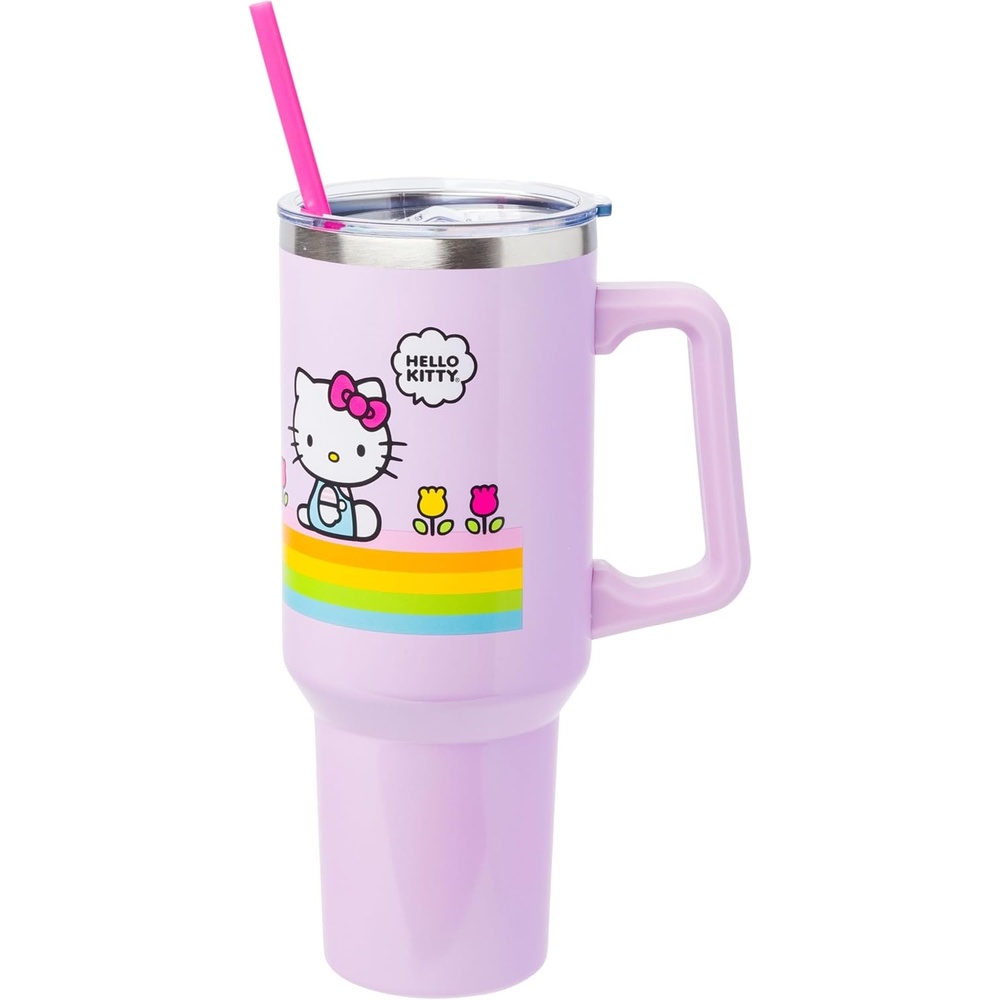 image:imageSilver Buffalo Rainbow Brite and Twink Sparkle Double Walled Stainless Steel Tumbler with Handle and Straw Fits in Standard Cup Holder 40 OuncesHello Kitty Spring and Summer