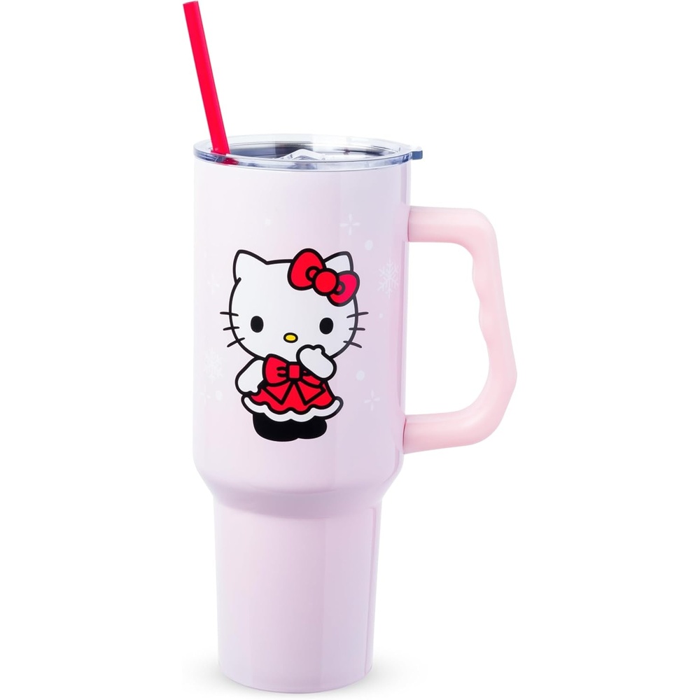 image:imageSilver Buffalo Rainbow Brite and Twink Sparkle Double Walled Stainless Steel Tumbler with Handle and Straw Fits in Standard Cup Holder 40 OuncesHello Kitty Christmas Red Bow Dress
