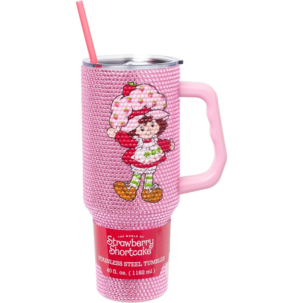 image:imageSilver Buffalo Rainbow Brite and Twink Sparkle Double Walled Stainless Steel Tumbler with Handle and Straw Fits in Standard Cup Holder 40 OuncesStrawberry Shortcake Rhinestone
