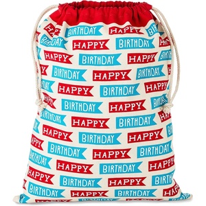 Hallmark 19″ Large Birthday Drawstring Gift Bag (Red and Blue “Happy Birthday” Flags) for Kids, Grandchildren, Adults, Coworkers, Friends(Blue and Red Birthday)