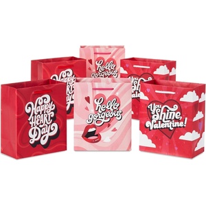 Hallmark 8.8″ Medium Valentine’s Day Gift Bags With Tissue Paper (Diagonal Hearts and Stripes 3-Pack)(Happy Heart Day  Hello Gorgeous  You Shine)