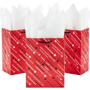 Hallmark 8.8″ Medium Valentine’s Day Gift Bags With Tissue Paper (Diagonal Hearts and Stripes 3-Pack)(Red and Black)