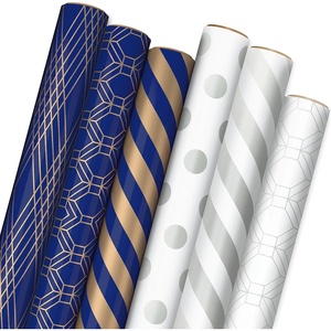 Hallmark Birthday Wrapping Paper, Recyclable Brown Kraft Gift Wrap (3 Rolls: 60 sq. ft. ttl) Kids Birthday, Retro Icons, Roller Skates, Skateboard(Navy  Gold  Silver  White)