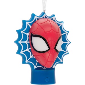 Hallmark Christmas Ornament, Marvel Spider-Man Face on Web Ornament, Blown Glass, Gifts for Marvel Fans(Spider-Man with Lights)