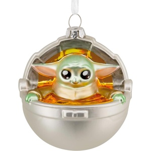 Hallmark Christmas Ornament, Star Wars: The Mandalorian Grogu in Pram Ornament, Blown Glass, Gifts for Star Wars Fans