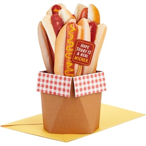 Hallmark Funny Pop Up Birthday Card for Him (Pizza Bear) Paper Wonder Shoebox 3D Card(Hot Dog Bouquet)