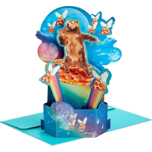 Hallmark Funny Pop Up Birthday Card for Him (Pizza Bear) Paper Wonder Shoebox 3D Card(Pizza Bear)