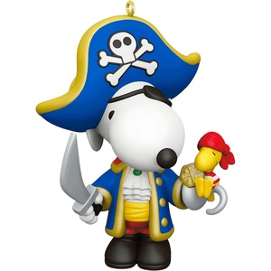 Hallmark Keepsake Peanuts Christmas Ornament, Peanuts 75th Anniversary Snoopy as The Flying Ace Musical(Pirate Snoopy)