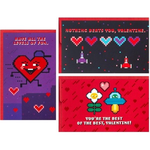 Hallmark Minions Mini Valentines Day Cards and Stickers for Kids School (18 Classroom Valentines with Envelopes)(8-Bit Video Games Mini Valentines)