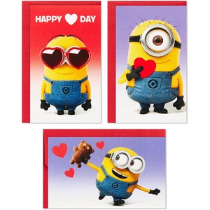 Hallmark Minions Mini Valentines Day Cards and Stickers for Kids School (18 Classroom Valentines with Envelopes)(Minions Folded Mini Valentines)