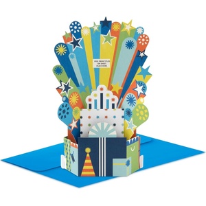 Hallmark Paper Wonder Pick-a-Title Customizable Pop-Up Birthday Card for Him (Blue, Green, Orange Stars) for Brother, Nephew, Godson, Great-Grandson(Blue  Green  Orange Stars)