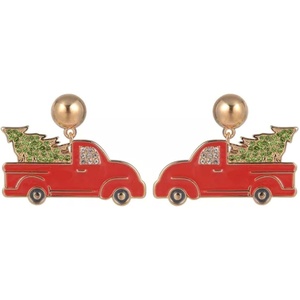Hallmark Red Enamel Truck Earrings with Christmas Tree