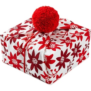 Hallmark Reusable Fabric Gift Wrap (1 Wrap: 26″ x 26″, Winter Flowers) Bold Red Flowers on White for Christmas, Valentine’s Day, Mother’s Day, Birthdays