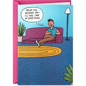 Hallmark Shoebox Funny Mother’s Day Card from Husband or Partner (Guy on Couch)(I’ll Take Care of Everything)