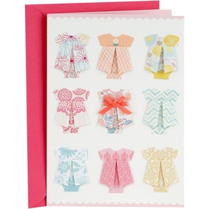 Hallmark Signature Baby Shower Card for New Parents (Baby Clothes) Welcome New Baby, Congratulations, Gender Reveal(Pink/Multicolor)