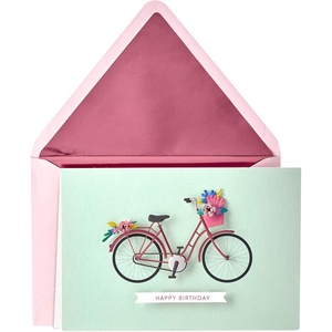 Hallmark Signature Birthday Card for Women (Sequin Cupcake)(Bicycle with Flowers)