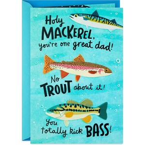 Hallmark Signature Peanuts Fathers Day Card (Snoopy and Woodstock Canoeing) (799FFW2007)(Fish Puns)