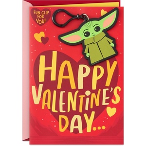 Hallmark Star Wars Valentine’s Day Card for Kid with Removable Backpack Clip (Baby Yoda), May the 4th(Day Card)