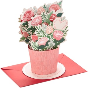 Hallmark Valentines Day Pop Up Card, Bouquet of Pink Flowers (Happy Heart) Paper Wonder 3D Card(Happy Heart  Pop Up Bouquet)