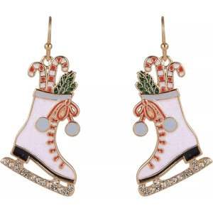 Hallmark White Enamel Ice Skate Earrings with Candy Cane Accents