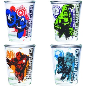 Silver Buffalo Rainbow Brite 4 Piece Mini Glass Set Featuring Starlite, Twink, Rainbow Brite, and Puppy Brite, 1.5 Ounces(Avengers Splatter)