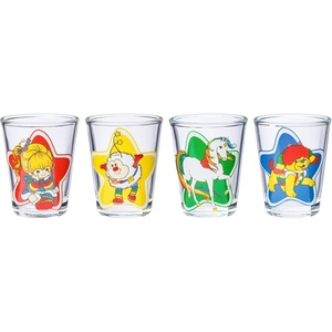 Silver Buffalo Rainbow Brite 4 Piece Mini Glass Set Featuring Starlite, Twink, Rainbow Brite, and Puppy Brite, 1.5 Ounces(Rainbow Brite)