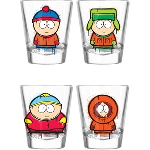 Silver Buffalo Rainbow Brite 4 Piece Mini Glass Set Featuring Starlite, Twink, Rainbow Brite, and Puppy Brite, 1.5 Ounces(South Park)