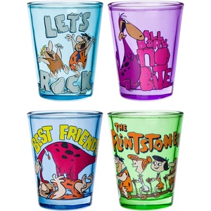 Silver Buffalo Rainbow Brite 4 Piece Mini Glass Set Featuring Starlite, Twink, Rainbow Brite, and Puppy Brite, 1.5 Ounces(The Flintstones)