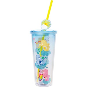Silver Buffalo Rainbow Brite Plastic Cold Cup with Lid and Straw Topper, 24 Ounces(Care Bears Happy Sunshine)